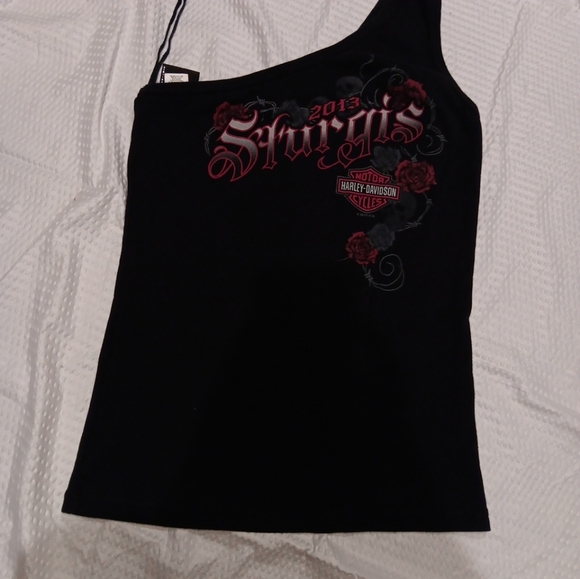 Harley-Davidson Black Tank with Red Logo Size M One Shoulder - Picture 2 of 4